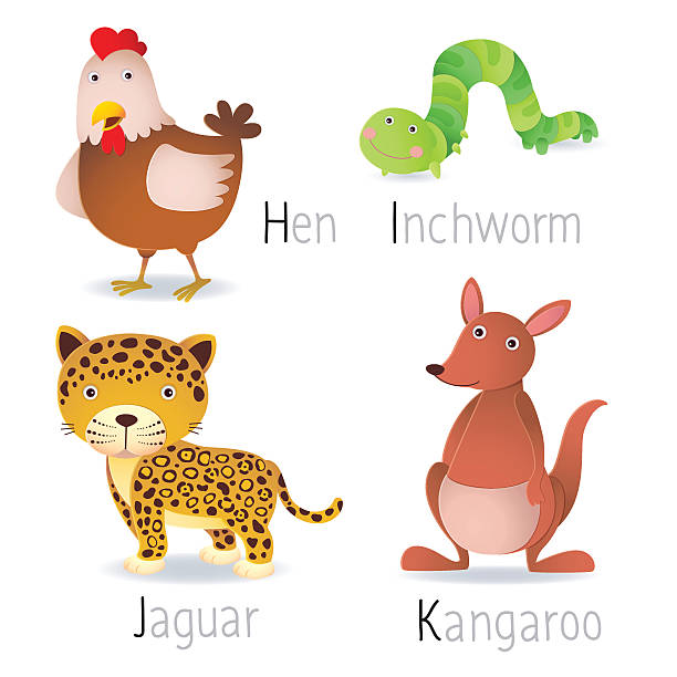 ilustrações, clipart, desenhos animados e ícones de alfabeto com animais da h e k a série 2 - caterpillar white isolated white background