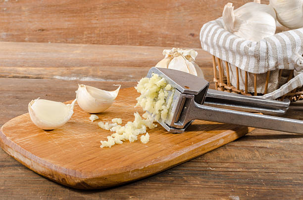 Fresh crushed garlic stock photo