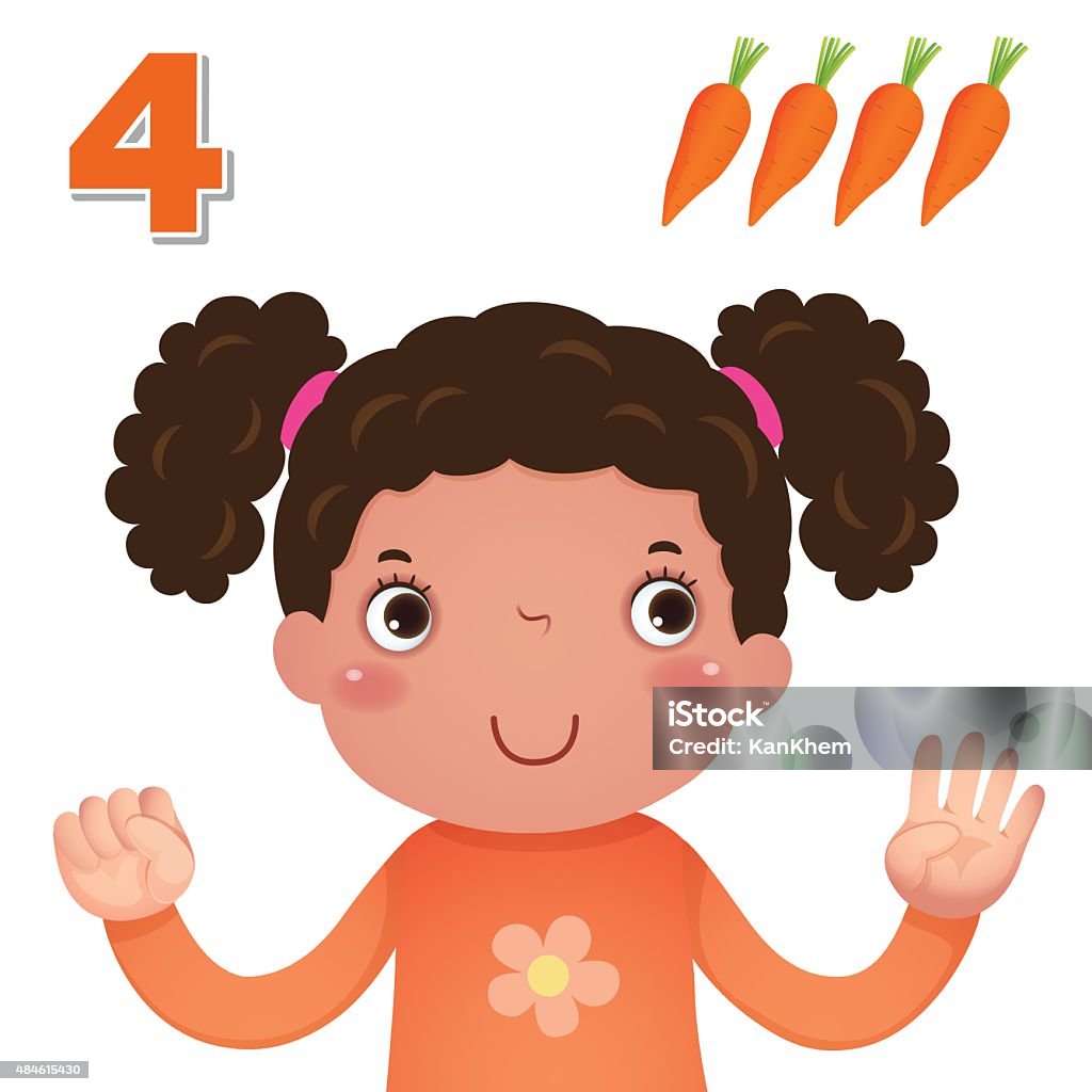 Learn Number And Counting With Kids Hand Showing The Number Four Stock  Illustration - Download Image Now - iStock