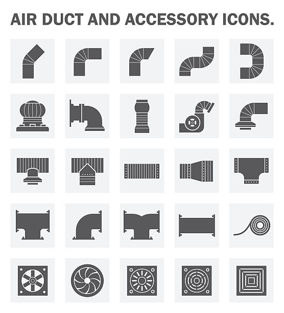 Icons Air duct and accessory icon sets. zinc stock illustrations