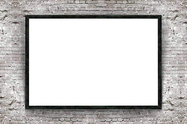 istock Blank banner with wooden frame on brick wall background 484616282