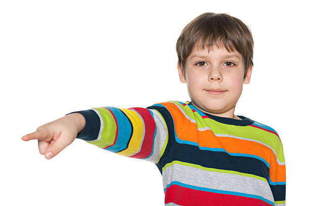 istock Little boy shows his finger aside 484621435