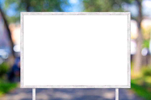 istock Blank banner with wooden frame on unfocused street background 484622118