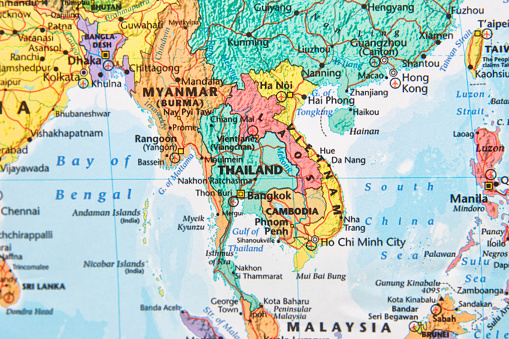 Map with Thailand in focus.