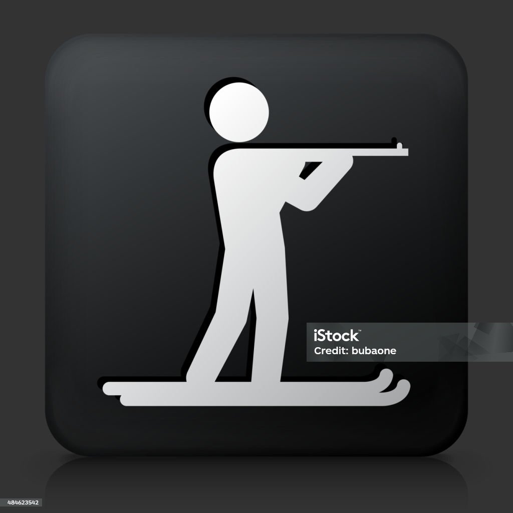Black Square Button with Biathlon Icon Black Square Button with Biathlon Icon. This royalty free vector image features a white interface icon on square black button. The vector button has a bevel effect and a light shadow. The image background is dark grey and the button has a light reflection. 2015 stock vector