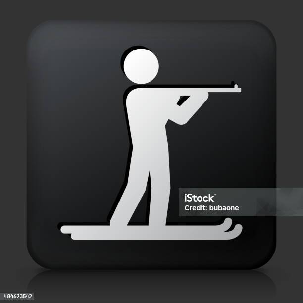 Black Square Button With Biathlon Icon Stock Illustration - Download Image Now - 2015, Athlete, Biathlon