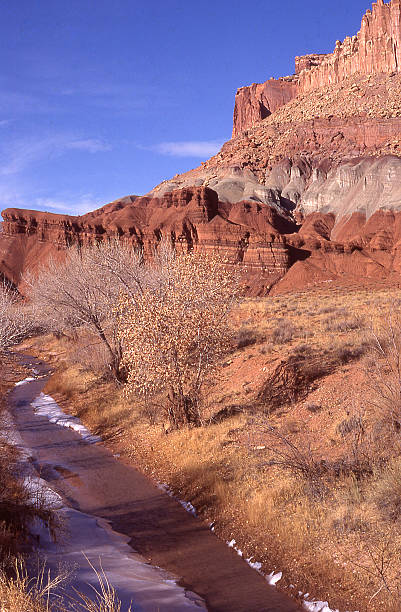 Winter Ice desert stream in Capitol Reef National Park Utah