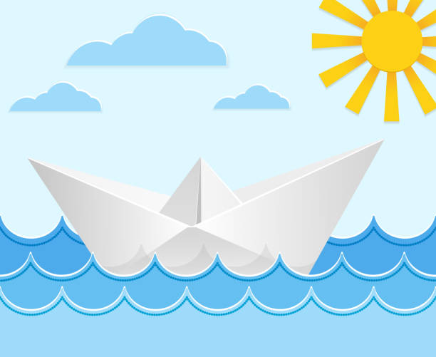 origami papier schiff auf die wellen des meeres. vektor-illustration - silhouette passenger ship nautical vessel mode of transport stock-grafiken, -clipart, -cartoons und -symbole