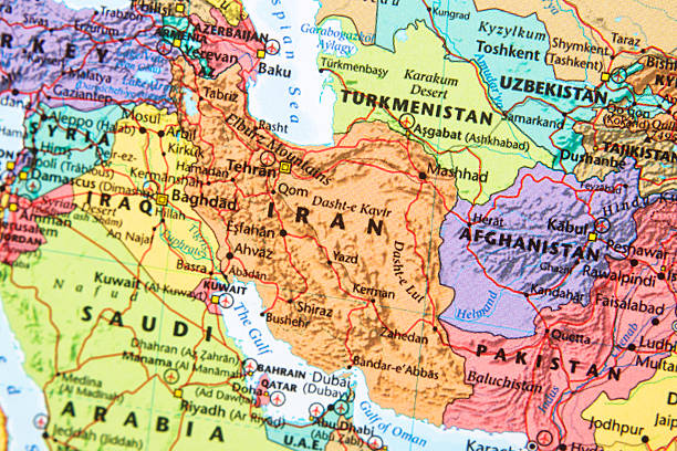 Map. Map with Iran in focus. international border photos stock pictures, royalty-free photos & images
