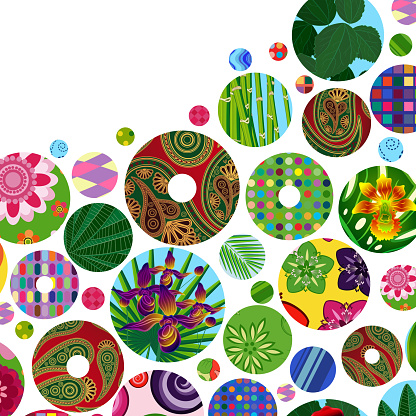 Multicolor abstract bright background with ornamental circles. Elements for design. Eps10.