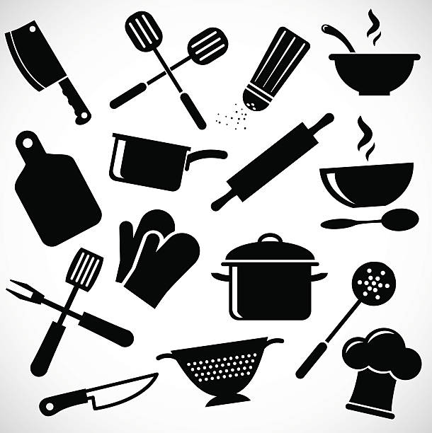 Kitchen tools icon set. Vector art. formal glove stock illustrations