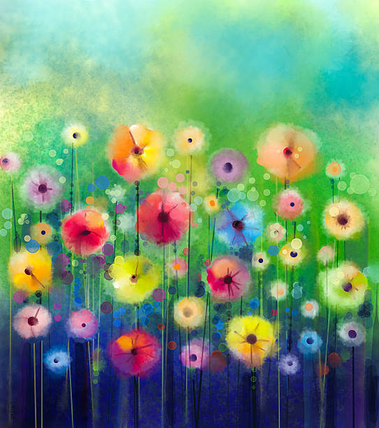ilustrações, clipart, desenhos animados e ícones de pintura em aquarela abstrato flor - flower abstract single flower backgrounds