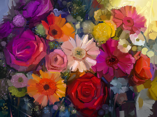istock Oil Painting. Still life color flowers 484639498