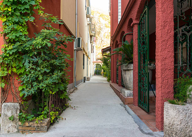 istock Cobblestone road in small old Europe town. 484640516