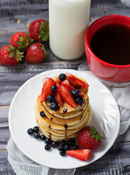 istock Breakfast with pancakes, coffee and milk 484641712