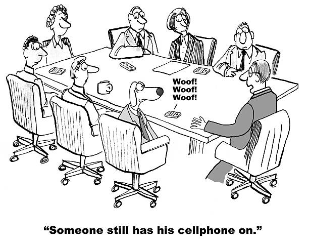 cellphone powstrzymuje spotkania - inconvenience meeting business distracted stock illustrations