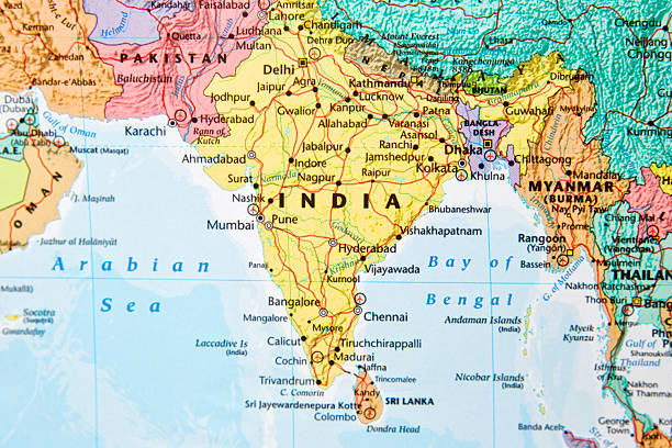 Map. Map with India in focus. south asia stock pictures, royalty-free photos & images