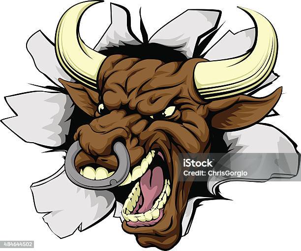 Mean Bull Breakout Stock Illustration - Download Image Now - Mascot, 2015, African Buffalo