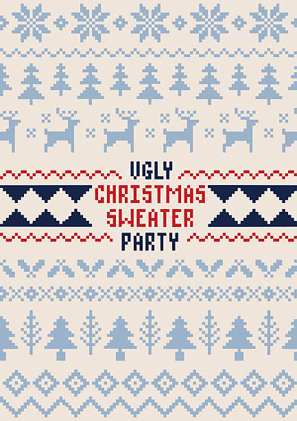 christmas sweater party poster - handmade seamless pattern - i̇sveç illüstrasyonlar stock illustrations