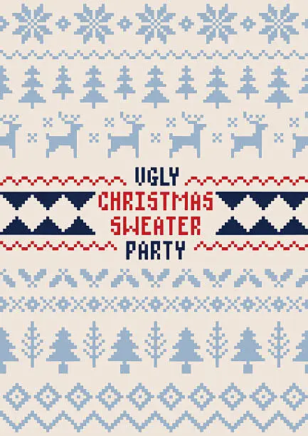 Vector illustration of Christmas Sweater Party Poster - Handmade Seamless Pattern