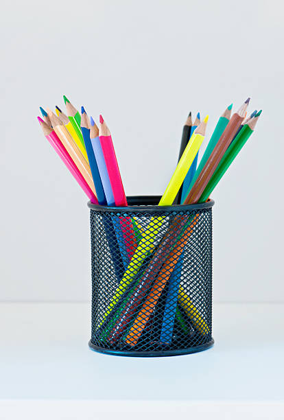 istock Pencils in a case on the light-coloured shelf 484648872