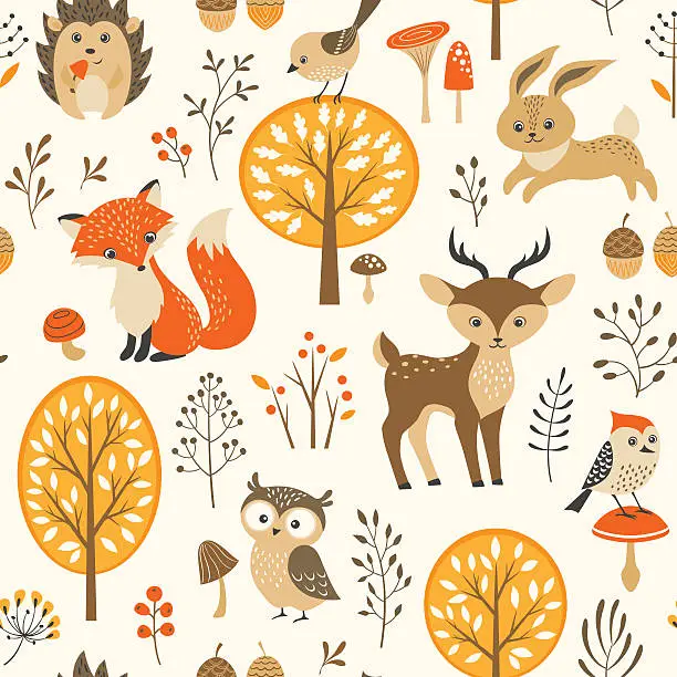 Vector illustration of Cute autumn forest pattern