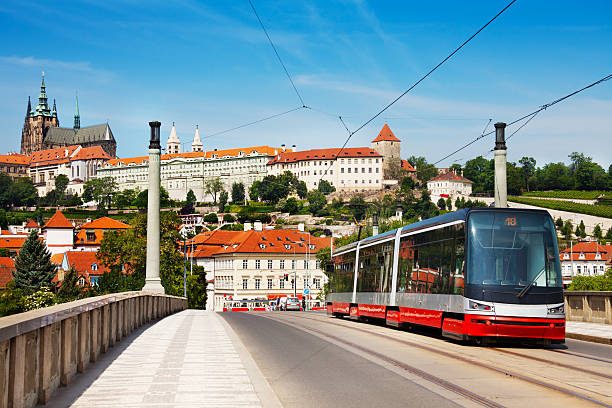 istock Modern tram on the Manesuv most 484650299