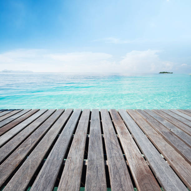 istock Wooden platform beside tropical beach 484650583
