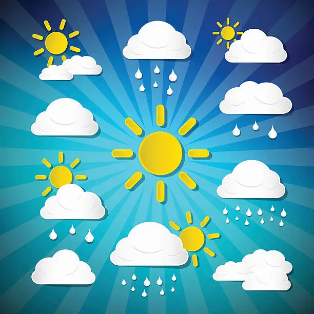 Vector illustration of Vector Weather Icons - Clouds, Sun, Rain