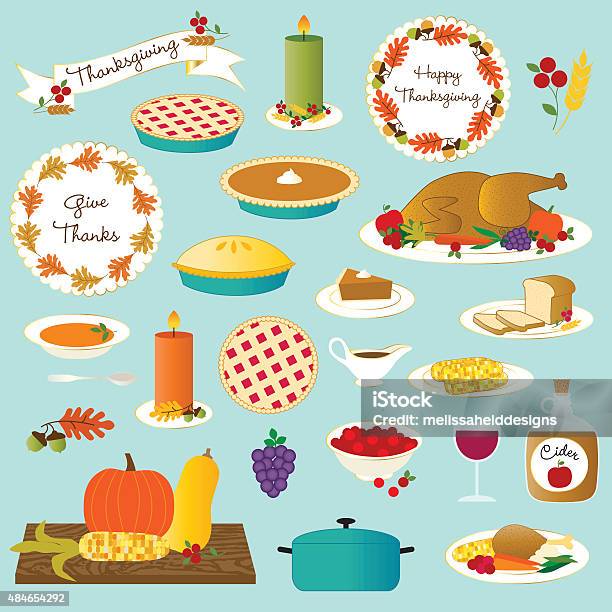 Vector Thanksgiving Food Stock Illustration - Download Image Now - Thanksgiving - Holiday, Cranberry, Green Bean