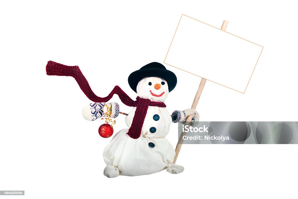 Happy snowman Happy snowman with hat, scarf and christmas toy 2015 Stock Photo