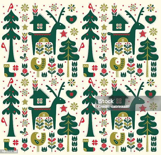 Danish Style Christmas Seamless Pattern Stock Illustration - Download Image Now - Christmas, Scandinavian Culture, Pattern