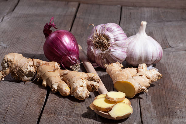 Ginger onion and garlic stock photo