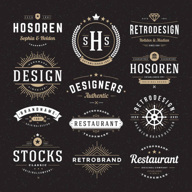 복고풍 빈티지 insignias 또는 logotypes 벡터 디자인 요소를 설정 - 힙스터 패션 stock illustrations