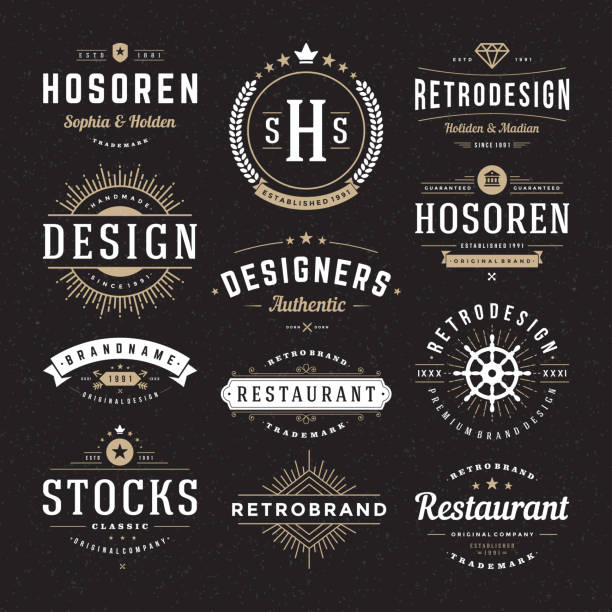 Retro Vintage Insignias or Logotypes set vector design elements Retro Vintage Insignias or Logotypes set. Vector design elements, business signs, logos, identity, labels, badges and objects. hipster fashion stock illustrations
