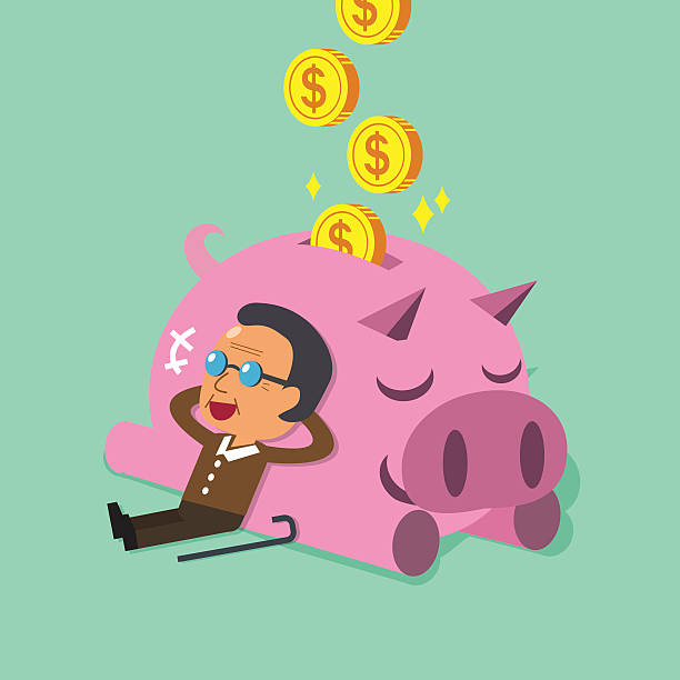 Cartoon Old Man Falling Asleep With Pink Piggy Stock Illustration -  Download Image Now - Sleeping, Making Money, Piggy Bank - iStock