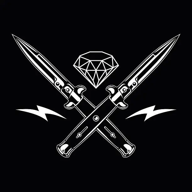 Vector illustration of Switchblade knife and diamond
