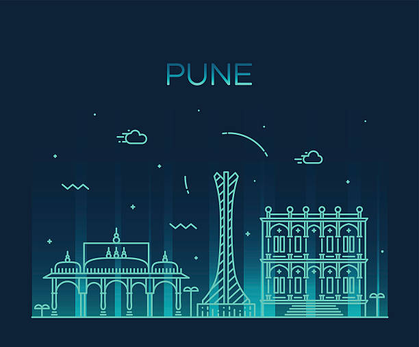 Pune skyline trendy vector illustration linear Pune skyline detailed silhouette Trendy vector illustration linear style pune-landmark stock illustrations