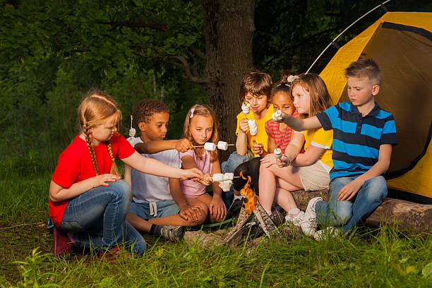 istock Diverse kids with marshmallow treat near bonfire 484669040
