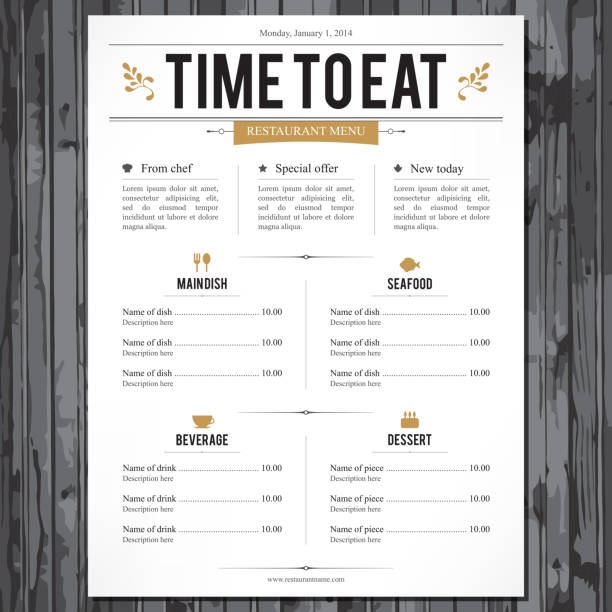 illustrazioni stock, clip art, cartoni animati e icone di tendenza di progettazione di menu del ristorante - menu template