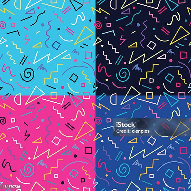 Retro 80s Seamless Pattern Background Set Stock Illustration - Download Image Now - Pattern, 1980-1989, 2015