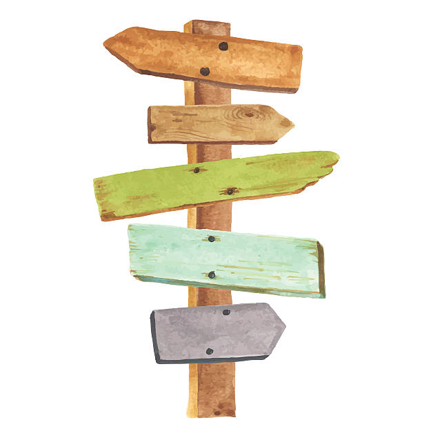 Watercolor wooden signpost Watercolor wooden signpost. Directions to different places. directional sign stock illustrations