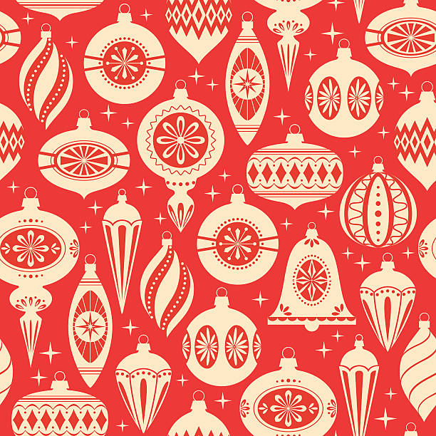 Christmas ornaments pattern Red and gold Christmas seamless pattern christmas paper stock illustrations