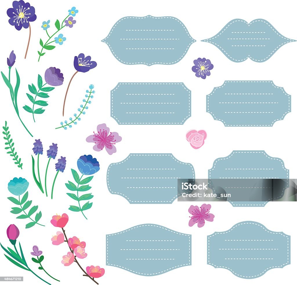 Flower Label Blue Handdrawn Labels Set With Flowers Stock Illustration - Download Image ...