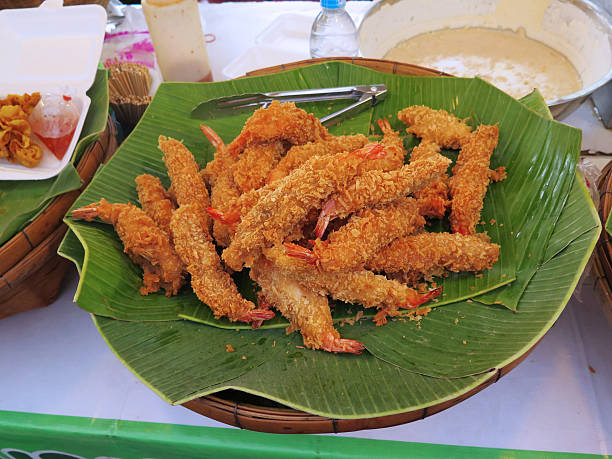istock closed up the batter-fried prawn in basket 484675260