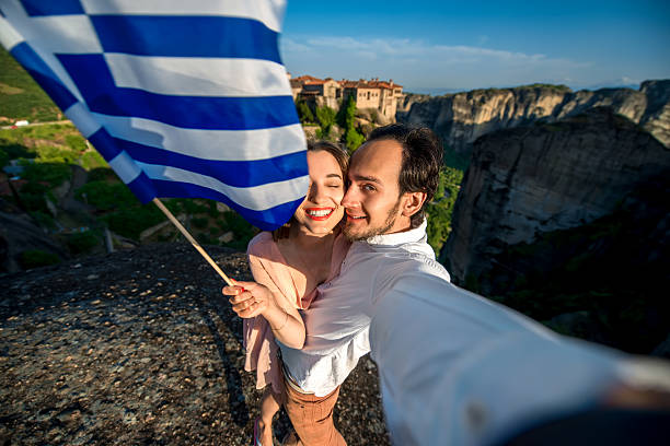 istock Young couple travelers in Greece 484677016