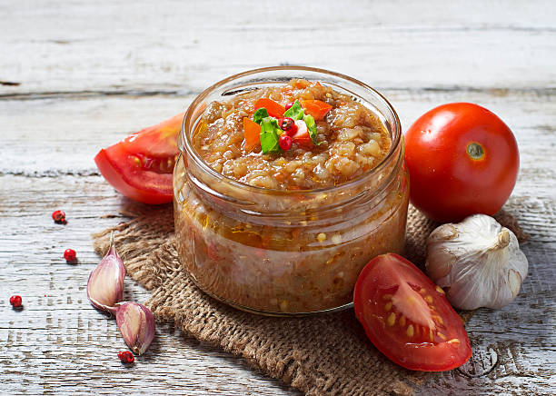 istock Eggplant caviar in a glass jar 484678188