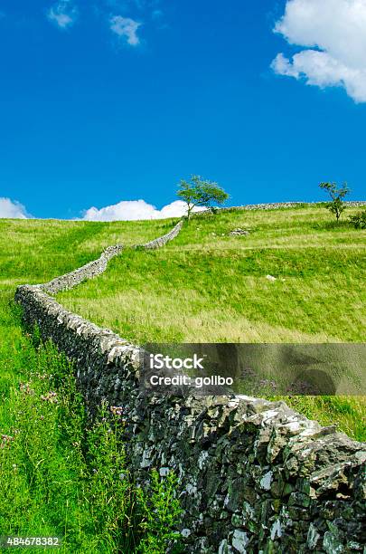 English Landscape With Dry Stone Wall Stock Photo - Download Image Now - 2015, Blue, England