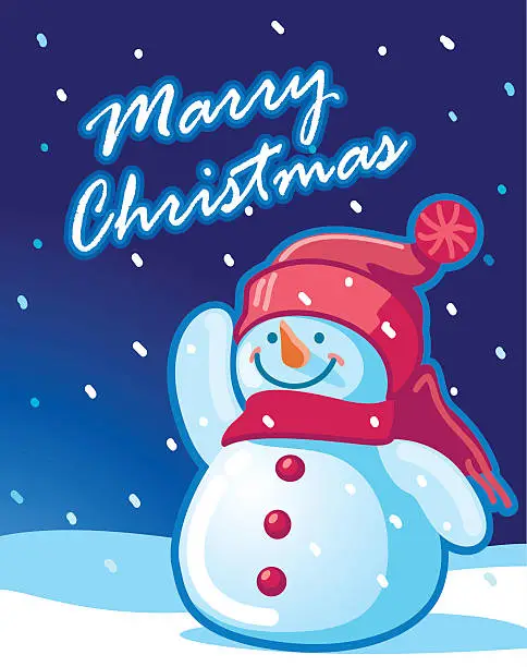 Vector illustration of Snowman Merry Christmas