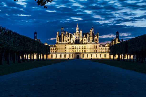 Night view of Chambord Castle - Loire - France stock photo